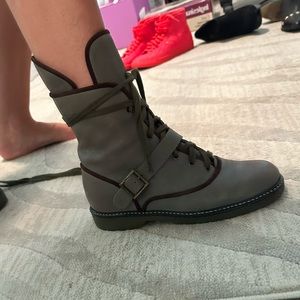 Size 8.5 See By Chloe combat boots. Grey & brown leather. In good condition